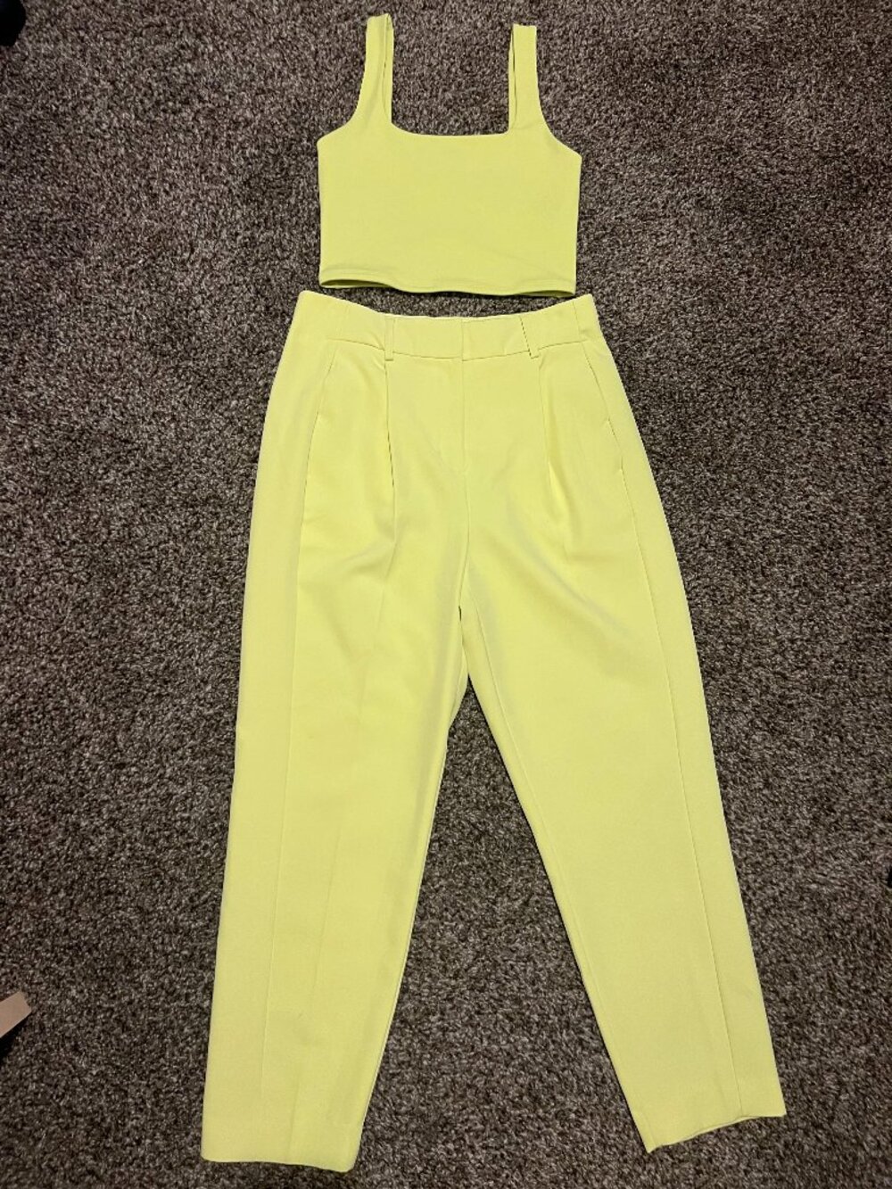 EXPRESS Neon Yellow SET - High Waisted Pants, Cropped Fitted Tank Top